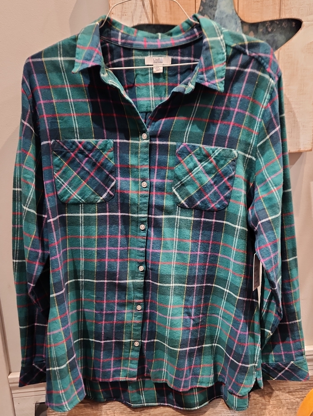 NWT Croft & barrow Green and Navy Plaid Button-Down Shirt Sz XXL
